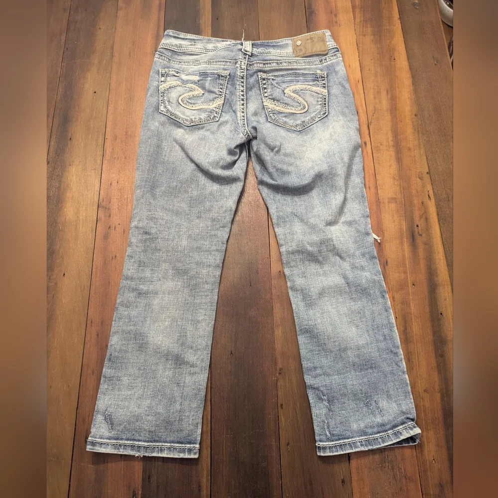 Silver Jeans Suki Mid Capri Light Wash 27x22.5 Distressed‎ Women's Super Stretch